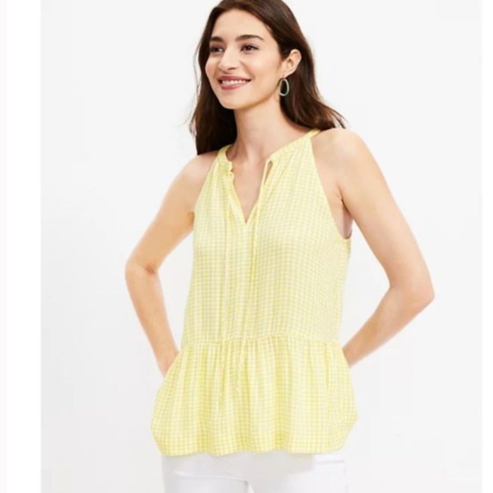 Ann Taylor LOFT Yellow Gingham Peplum Halter Cami Tank Top